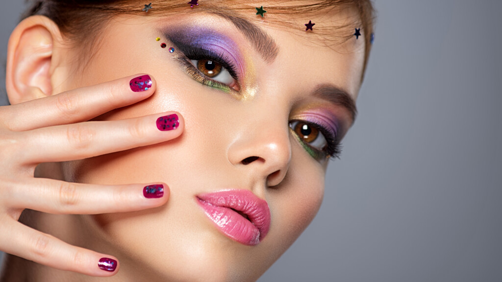 Portrait of a beautiful woman with bright makeup. Closeup female